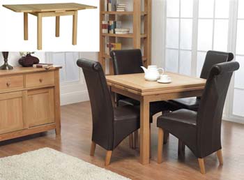 Furniture123 Rhode Oak Draw Leaf Dining Set with 4 Brown