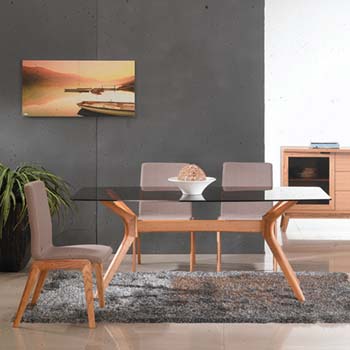 Furniture123 Rosca Oak Rectangular Dining Set with Glass Top