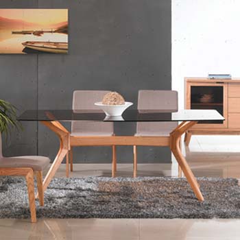 Furniture123 Rosca Oak Rectangular Dining Table with Glass Top