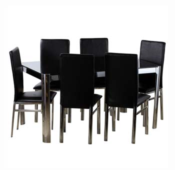 Shade Glass and Chrome 6 Seater Dining Set