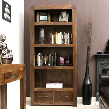 Furniture123 Shyra Solid Walnut 4 Shelf 2 Drawer Bookcase