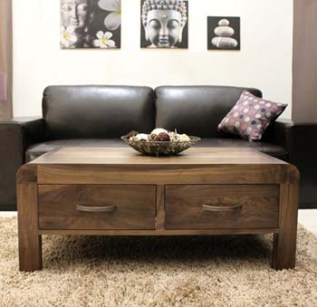 Furniture123 Shyra Solid Walnut Storage Rectangular Coffee