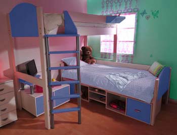 Stompa Combo Kids White Storage Bunk Bed in Blue