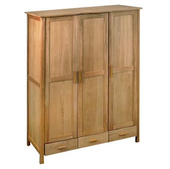 Furniture123 Suffolk Solid Oak 3 Door 3 Drawer Wardrobe