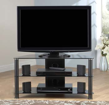 Furniture123 Thorley Black Glass Medium Corner TV Unit TL004 BB