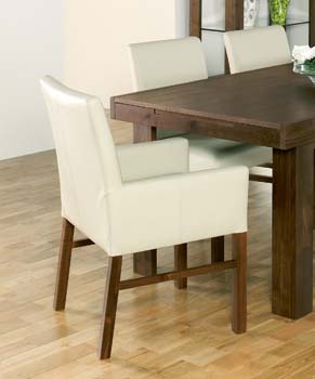 Furniture123 Tomoko Walnut Arm Chair in Ivory - FREE NEXT DAY