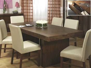 Tomoko Walnut Dining Set with Ivory Leather Chairs