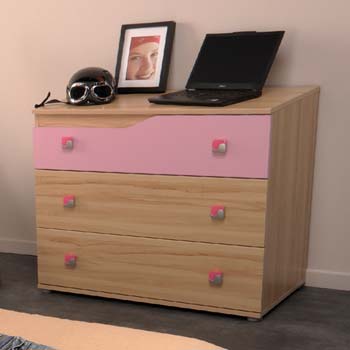 Furniture123 Trix Teens 3 Drawer Chest in Pink
