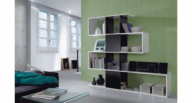 Furniturefactor Zig Zag Large White with Black Gloss Bookcase Room Divider - by furniture factor