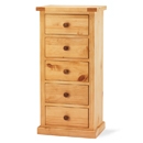 FurnitureToday Cottingham Solid Pine 5 Drawer Tallboy