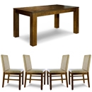 FurnitureToday Cuba Acacia Dining Table and Fabric Chairs Set
