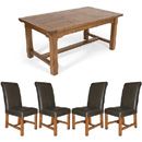 FurnitureToday Hartford Rustic Oak Leather Chair Dining Set