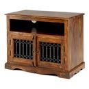 FurnitureToday Jali capsule dark square Indian TV-Video cabinet