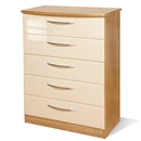 FurnitureToday Knightsbridge Cream Gloss and Oak 5 Drawer Chest