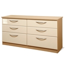 FurnitureToday Knightsbridge Cream Gloss and Oak 6 Drawer Long