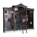 Moulin Noir Black Triple Bookcase with Ladder