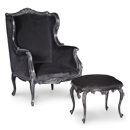 FurnitureToday Moulin Noir Black Wing Chair and Stool