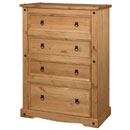FurnitureToday New Corona mexican pine 4 drawer chest of drawers