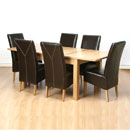 Vermont Solid Oak Brown Leather 6 Chair Dining set