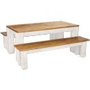 White Painted Plank Bench Dining Set