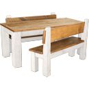 White Painted Plank Pew Bench Dining Set