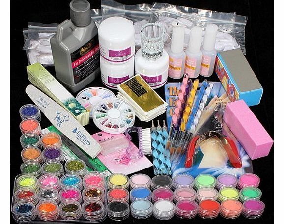 G for U 42 Acrylic Powder Liquid Brush Glitter Clipper Primer File Nail Art Tips Set Kit