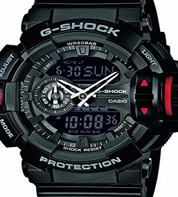 Mens Quartz Watch with Black Dial Analogue - Digital Display and Black Resin Strap GA-400-1BER