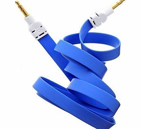 Strong Quality Blue 3.5mm AUX Stereo Male to Male AUX Flat No Tangle Noodle Cable cord For Apple iPad4 Ipad Air Ipad mini iPhone 5/5s,Ipod All Mp3 Mp4 Players Sony Creative Samsung, All Laptop Pc And 