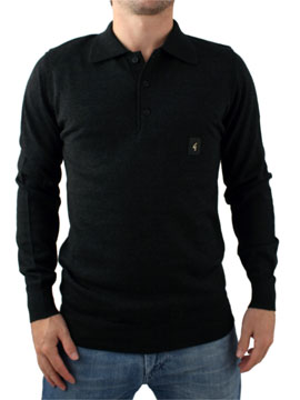Gabicci Vintage Charcoal Long Sleeve Polo Knit