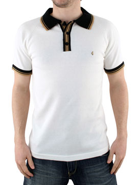 Gabicci Vintage White Knit Polo Shirt