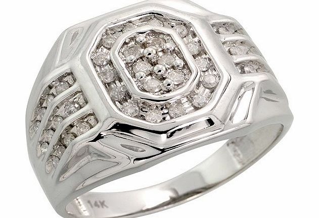 Gabriella Gold 14ct White Gold Watch Band Style Mens Diamond Ring, w/ 0.50 Carat Brilliant Cut Diamonds, 5/8`` (16mm) wide, size S