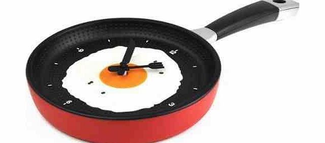 Fried Egg Omelette Frying Pan Kitchen Novelty Wall Clock with Fork amp; Knife Hands (Red)