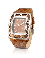 Gai Mattiolo Patent Croco Stamped Leather Signature Dress Watch