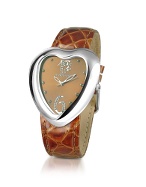 Gai Mattiolo Patent Croco Stamped Leather Signature Heart Dress Watch