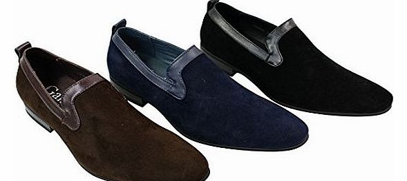 galax Mens Suede Loafers Driving Shoes Slip On Black Brown Blue Leather Lined