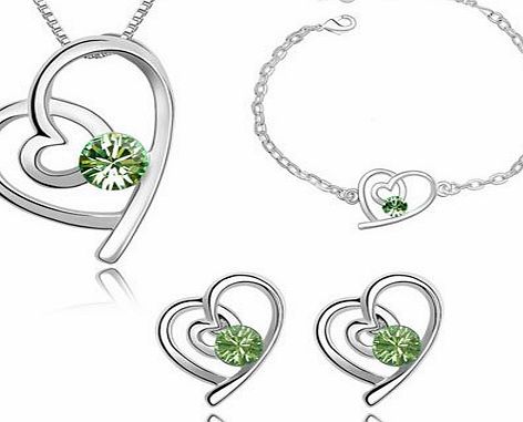 Galaxy Jewellery Swarovski Elements Peridot Green Earrings, Pendant amp; Bracelet Jewellery Set 18ct White Gold Finish