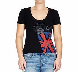 Black newspaper print cotton T-shirt