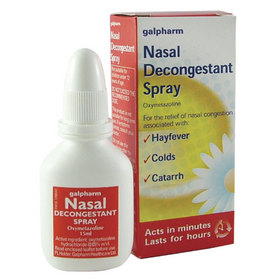 Galpharm Nasal Decongestant spray can be used for the relief of nasal congestion associated with hay