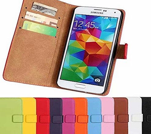Luxury Genuine Leather Wallet Stand Folio Case with Card Slot for Samsung GALAXY S5 High Quality