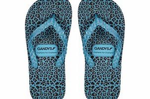 Mens blue leopard flip flops