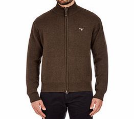 Gant Dark brown cotton knit zipped cardigan