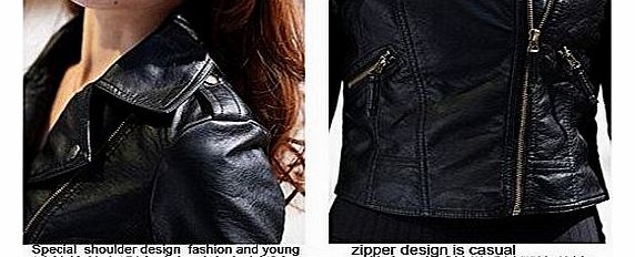 Womens Fashion Vintage Slim Biker Motorcycle PU Soft Leather Zipper Jacket Coat