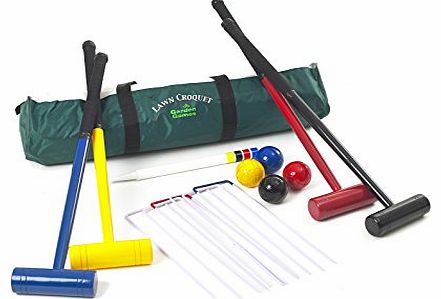 Garden Games Four Player Lawn Croquet Set with 77cm Long Mallets in a Bag