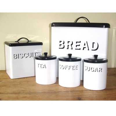 Garden Trading Vintage White & Black Enamel Bread Bin set