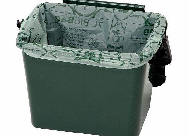 Gardening Delights 7 Litre Urba Kitchen Food Waste Caddy MOSS GREEN   FREE roll of 10 compostable liners