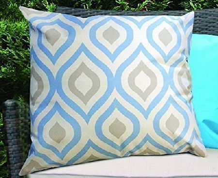 Gardenista Blue amp; Grey Geometric Design Water Resistant Outdoor Filled Cushion for Cane/Garden Furniture