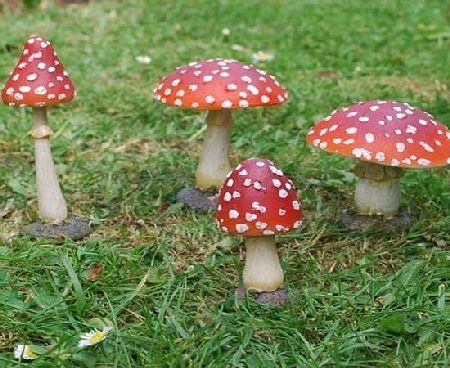 Set Of Four Coloured Resin Mushroom or Toadstool Garden Ornaments