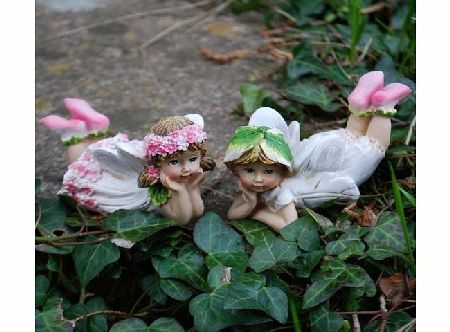 Set Of Two Laying Flower Fairy Resin Garden Ornaments