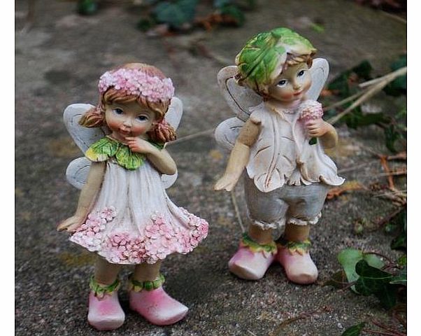 Set Of Two Standing Flower Fairy Resin Garden Ornaments