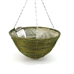 gardman 14 inch Green Rattan Round Hanging Basket